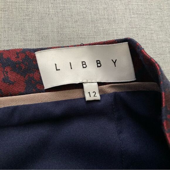 Libby London Chester Jacquard Skirt Career Pencil Navy Burgundy UK 12 US 8 - Picture 4 of 11